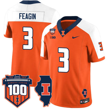 Personalized Illinois Football Vapor Jersey - Orange Alternate / Kaden Feagin - 3 Stitched