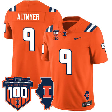 Personalized Illinois Football Vapor Jersey - Orange / Luke Altmyer - 9 Stitched