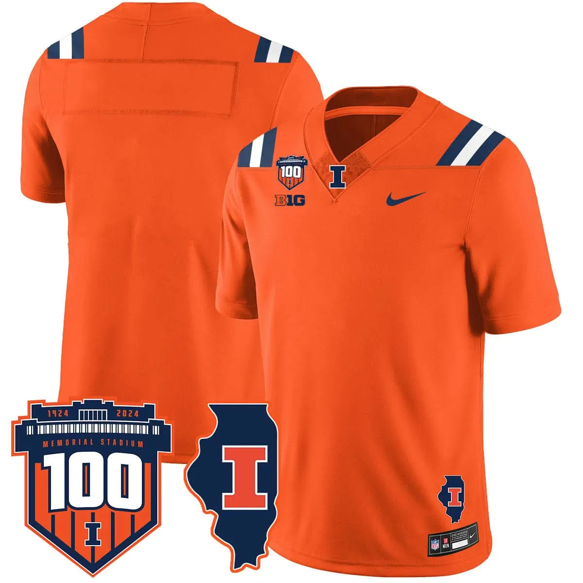 Personalized Illinois Football Vapor Jersey - Orange / Team Stitched