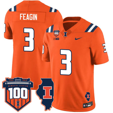 Personalized Illinois Football Vapor Jersey - Orange / Kaden Feagin - 3 Stitched