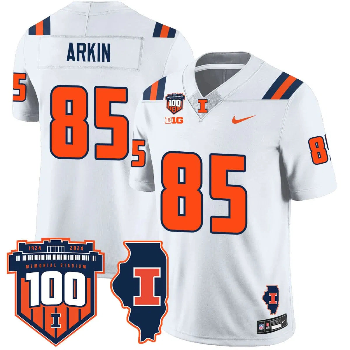 Personalized Illinois Football Vapor Jersey - White / Tanner Arkin - 85 Stitched