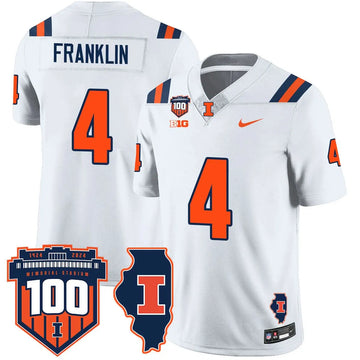Personalized Illinois Football Vapor Jersey - White / Zakhari Franklin - 4 Stitched