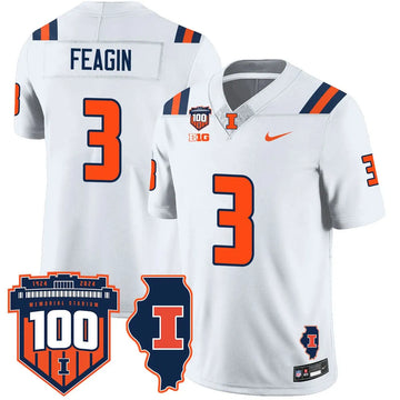 Personalized Illinois Football Vapor Jersey - White / Kaden Feagin - 3 Stitched