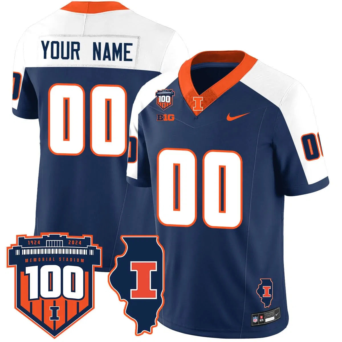 Personalized Custom Illinois Football 2026 Vapor Jersey - Navy Alternate Stitched