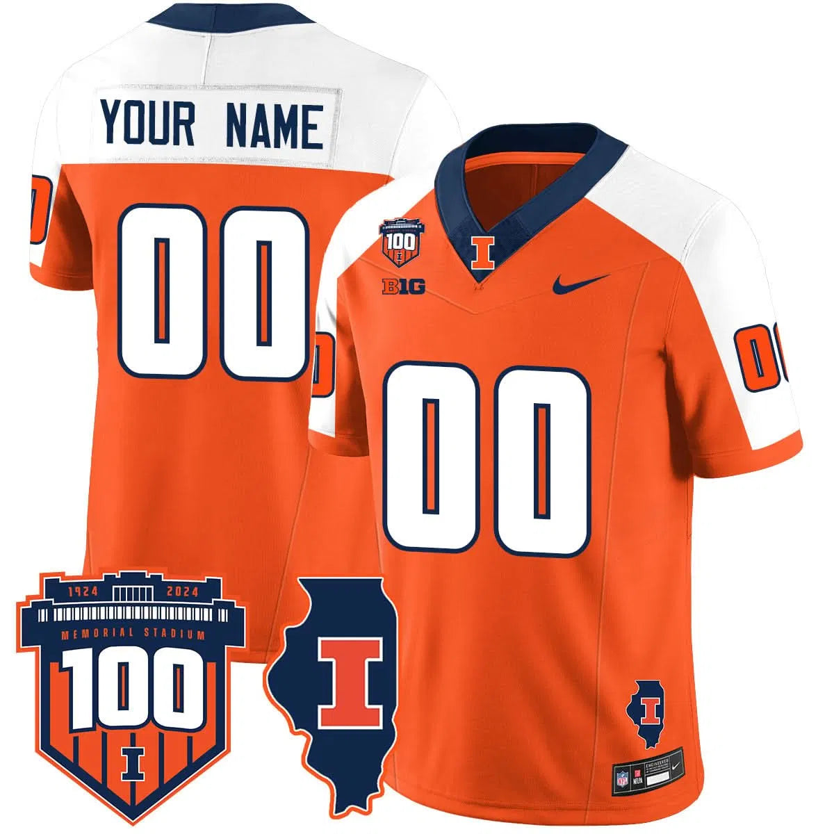 Personalized Custom Illinois Football 2026 Vapor Jersey - Orange Alternate Stitched