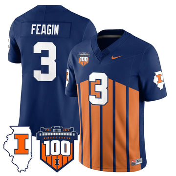 Personalized Illinois Football Vapor Jersey - Throwback / Kaden Feagin - 3 Stitched