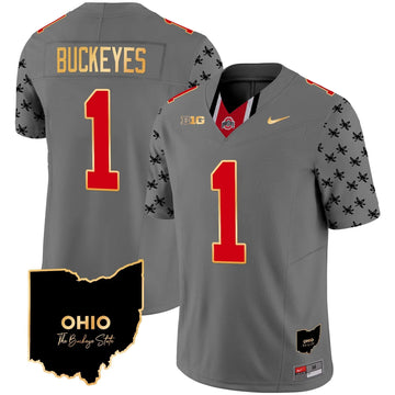 Personalized OSB 2026 Home Patch Gold Trim Vapor Limited Jersey V2 - Gray / #1 Buckeyes Stitched