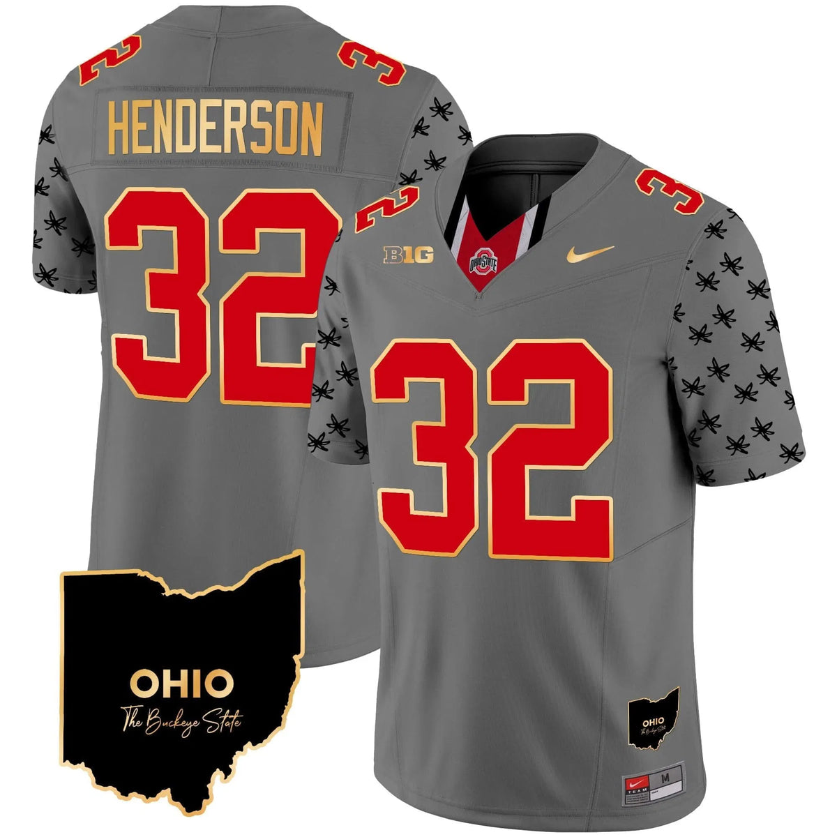 Personalized OSB 2026 Home Patch Gold Trim Vapor Limited Jersey V2 - Gray / Treveyon Henderson Stitched