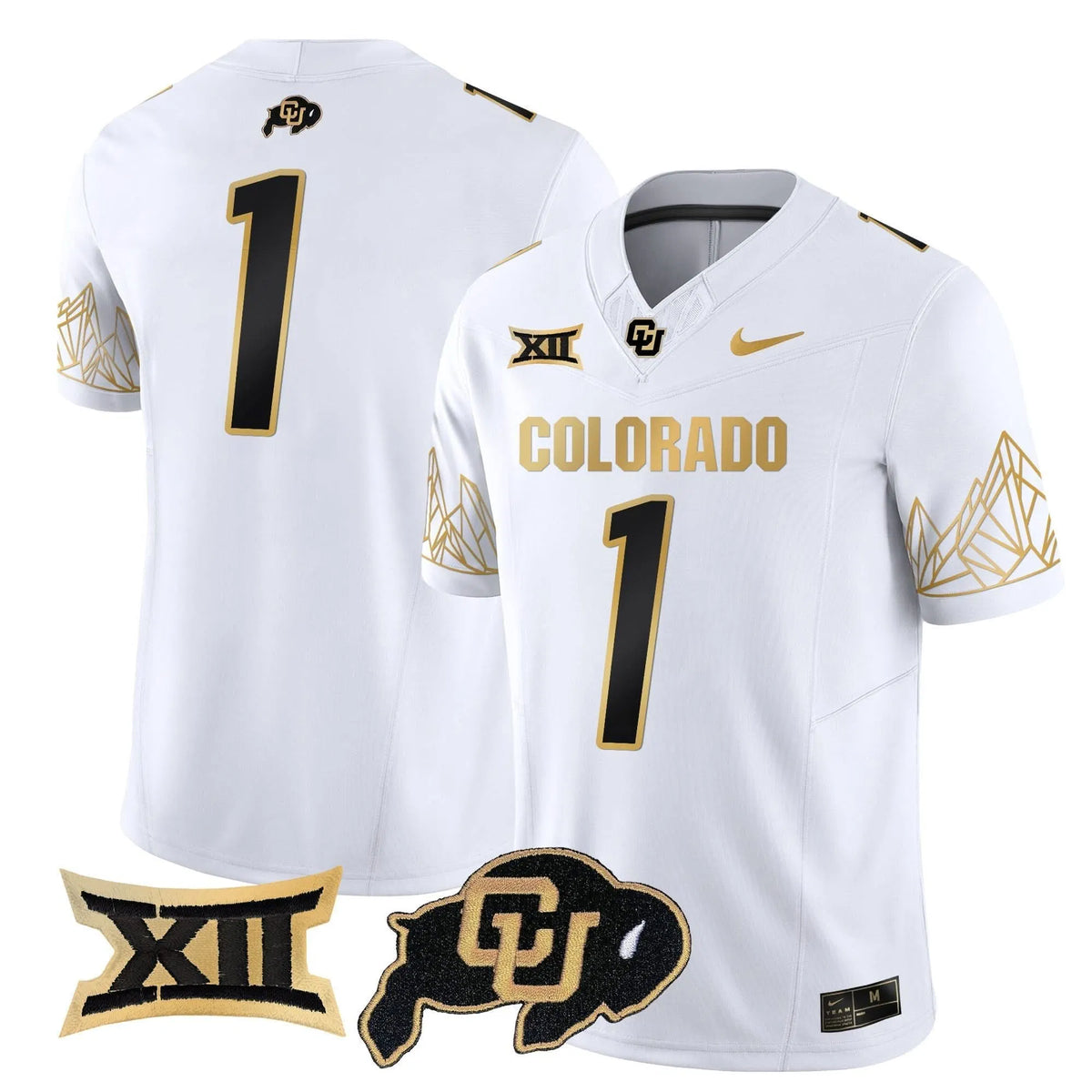 Personalized CB Big 12 XII Patch Gold Vapor Limited Jersey - White Gold / #1 Team Stitched