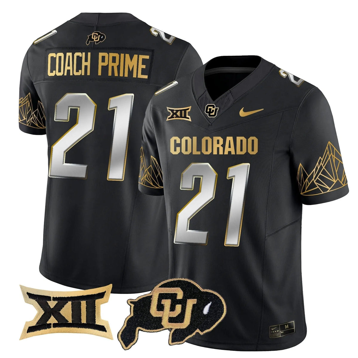 Personalized CB Big 12 XII Patch Gold Vapor Limited Jersey - Black Limited / Coach Prime Stitched