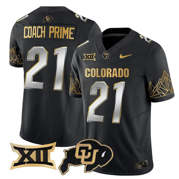 Personalized CB Big 12 XII Patch Gold Vapor Limited Jersey - Black Limited / Coach Prime Stitched