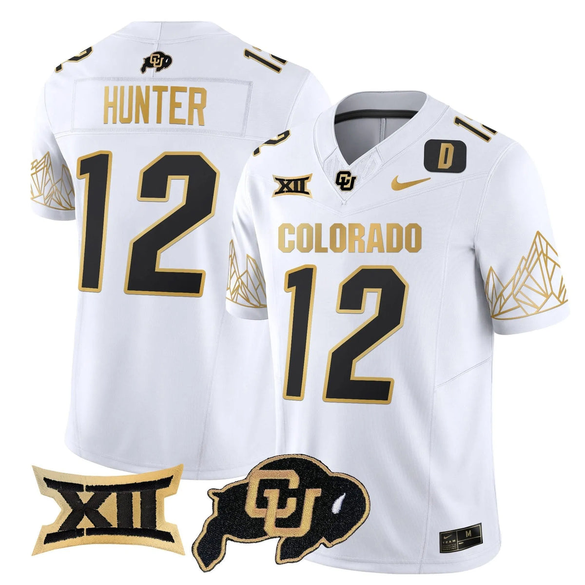 Personalized CB Big 12 XII Patch Gold Vapor Limited Jersey - White Gold / Travis Hunter Stitched