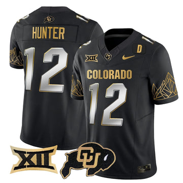 Personalized CB Big 12 XII Patch Gold Vapor Limited Jersey - Black Limited / Travis Hunter Stitched