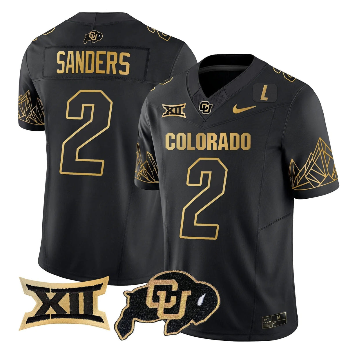 Personalized CB Big 12 XII Patch Gold Vapor Limited Jersey - Black Gold / Shedeur Sanders Stitched