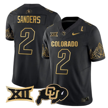 Personalized CB Big 12 XII Patch Gold Vapor Limited Jersey - Black Gold / Shedeur Sanders Stitched