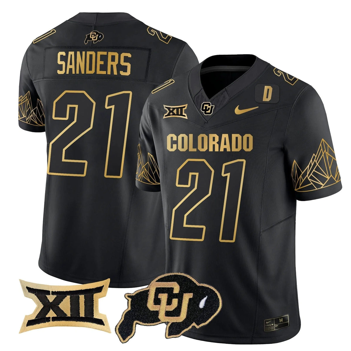 Personalized CB Big 12 XII Patch Gold Vapor Limited Jersey - Black Gold / Shilo Sanders Stitched