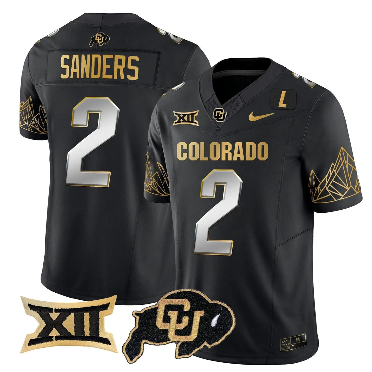 Personalized CB Big 12 XII Patch Gold Vapor Limited Jersey - Black Limited / Shedeur Sanders Stitched