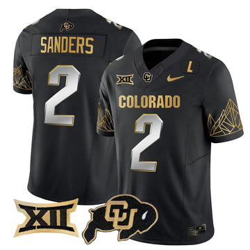 Personalized CB Big 12 XII Patch Gold Vapor Limited Jersey - Black Limited / Shedeur Sanders Stitched
