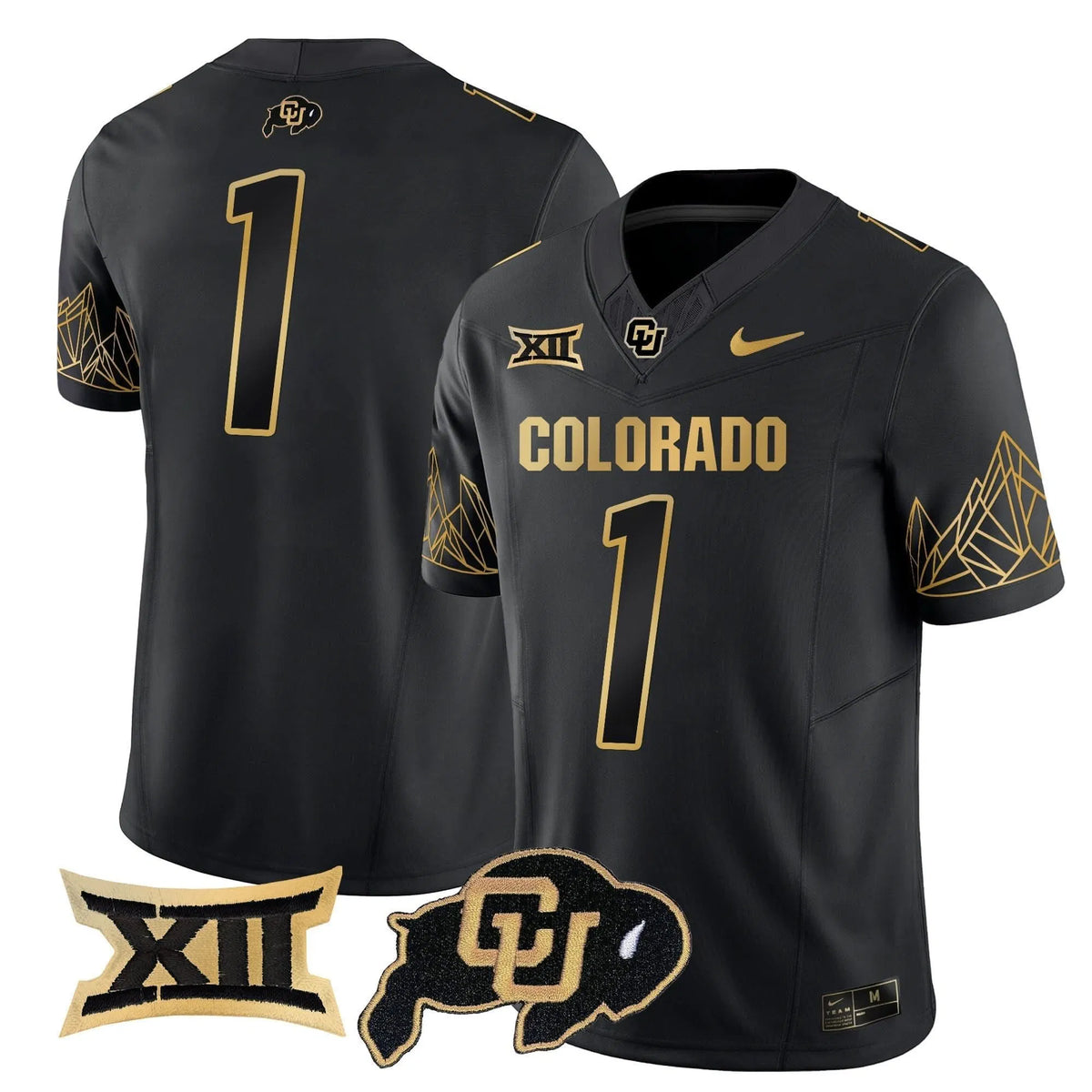 Personalized CB Big 12 XII Patch Gold Vapor Limited Jersey - Black Gold / #1 Team Stitched