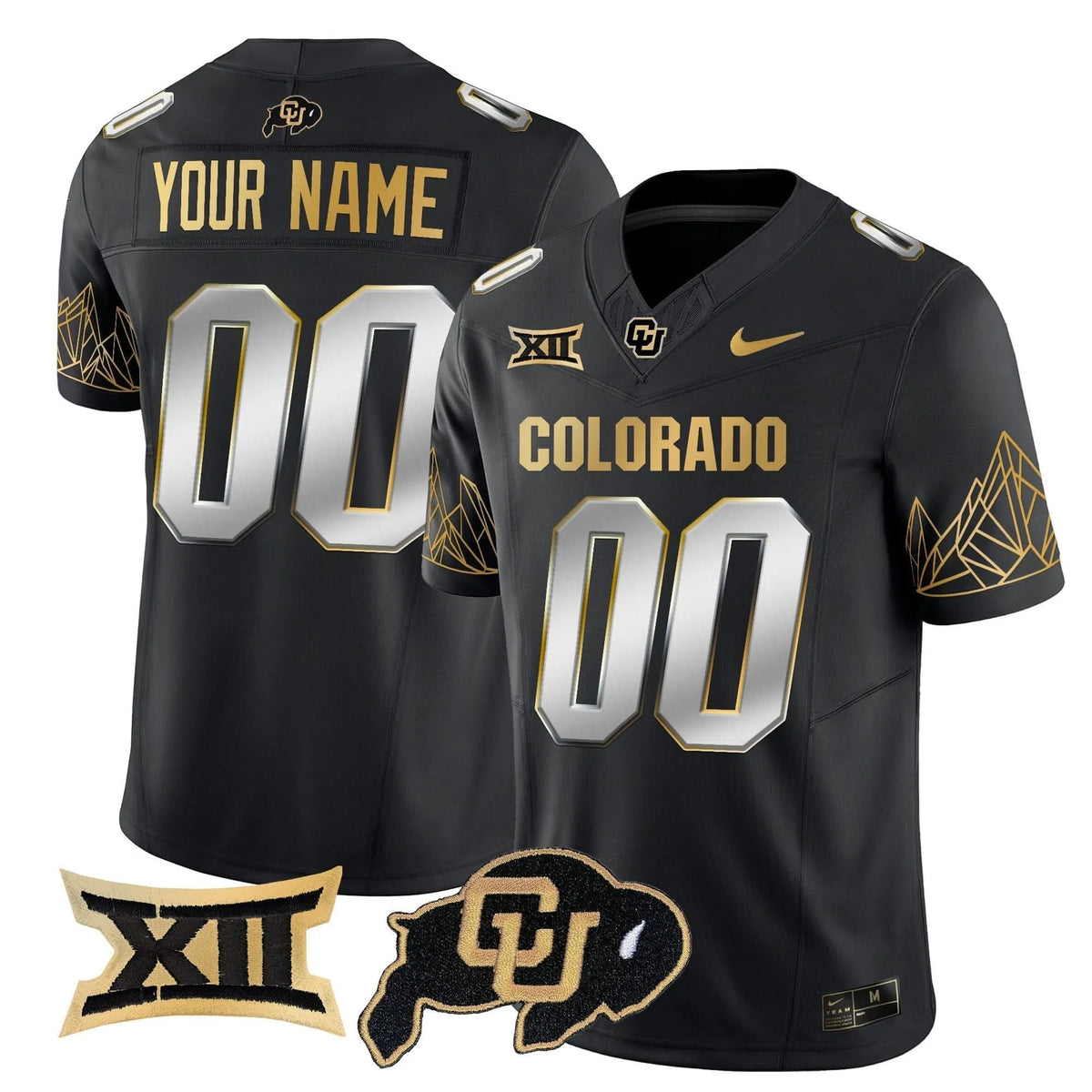 Personalized CB Big 12 XII Patch Gold Vapor Limited Custom Jersey - Black Limited Stitched