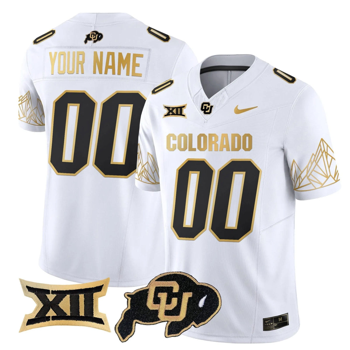 Personalized CB Big 12 XII Patch Gold Vapor Limited Custom Jersey - White Gold Stitched