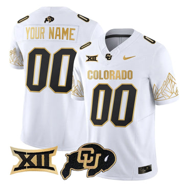 Personalized CB Big 12 XII Patch Gold Vapor Limited Custom Jersey - White Gold Stitched