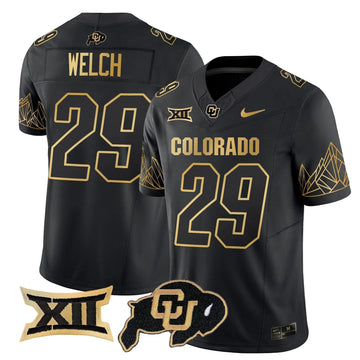 Personalized CB Big 12 XII Patch Gold Vapor Limited Jersey - Black Gold / Micah Welch Stitched