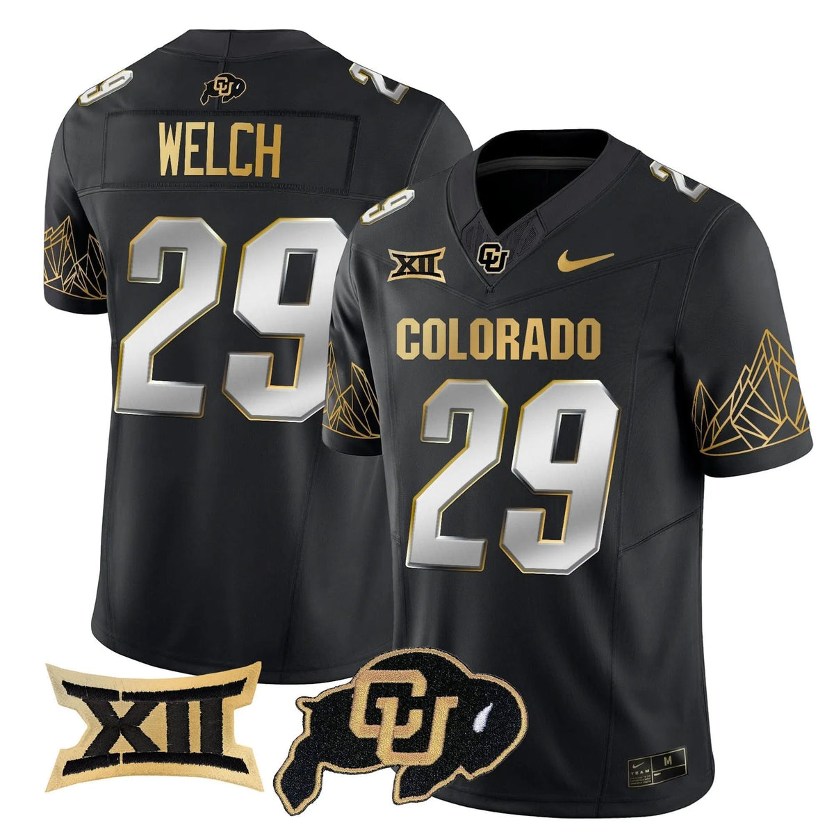 Personalized CB Big 12 XII Patch Gold Vapor Limited Jersey - Black Limited / Micah Welch Stitched