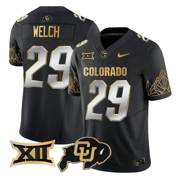 Personalized CB Big 12 XII Patch Gold Vapor Limited Jersey - Black Limited / Micah Welch Stitched