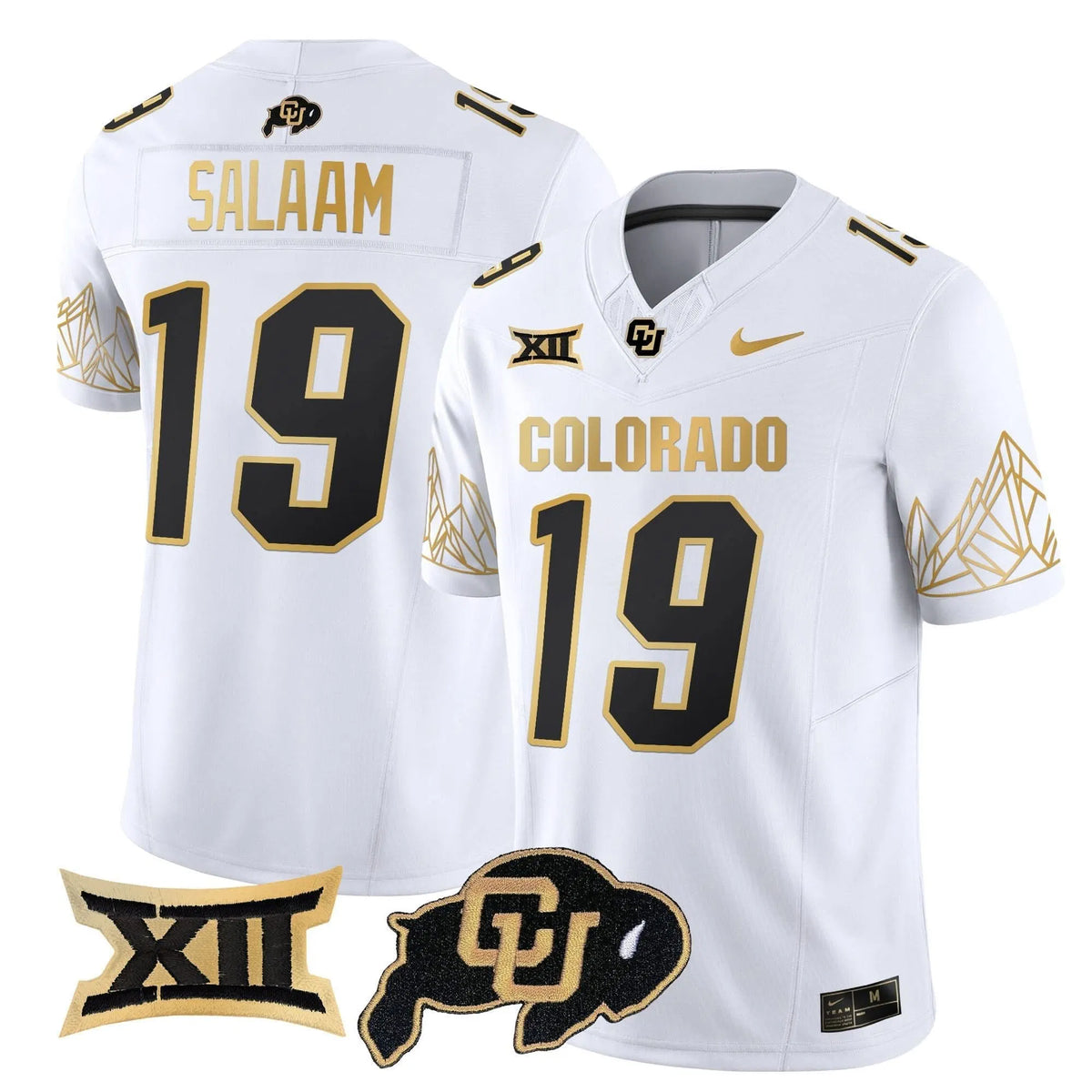 Personalized CB Big 12 XII Patch Gold Vapor Limited Jersey - White Gold / Rashaan Salaam Stitched