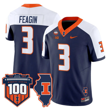 Personalized ILL 100th Memorial Stadium Patch Vapor Limited Jersey - Navy Alternate / Kaden Feagin Stitched