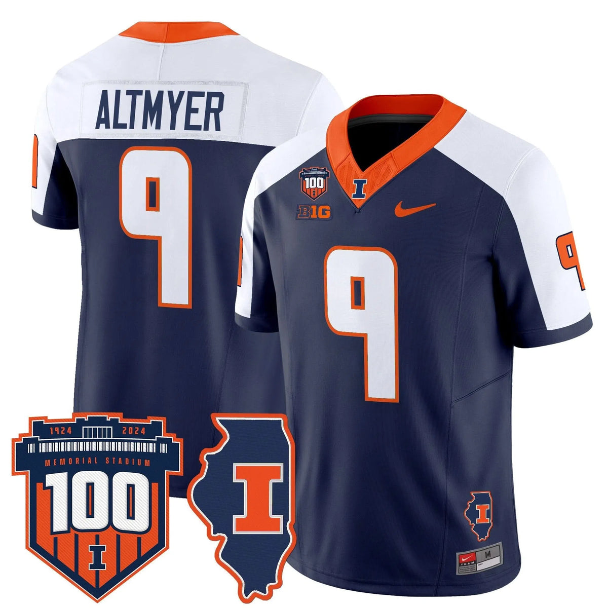 Personalized ILL 100th Memorial Stadium Patch Vapor Limited Jersey - Navy Alternate / Luke Altmyer Stitched