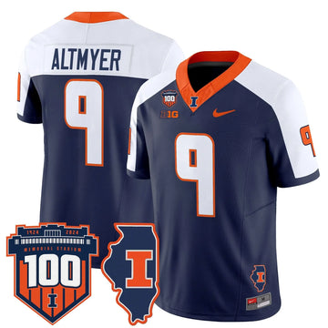 Personalized ILL 100th Memorial Stadium Patch Vapor Limited Jersey - Navy Alternate / Luke Altmyer Stitched