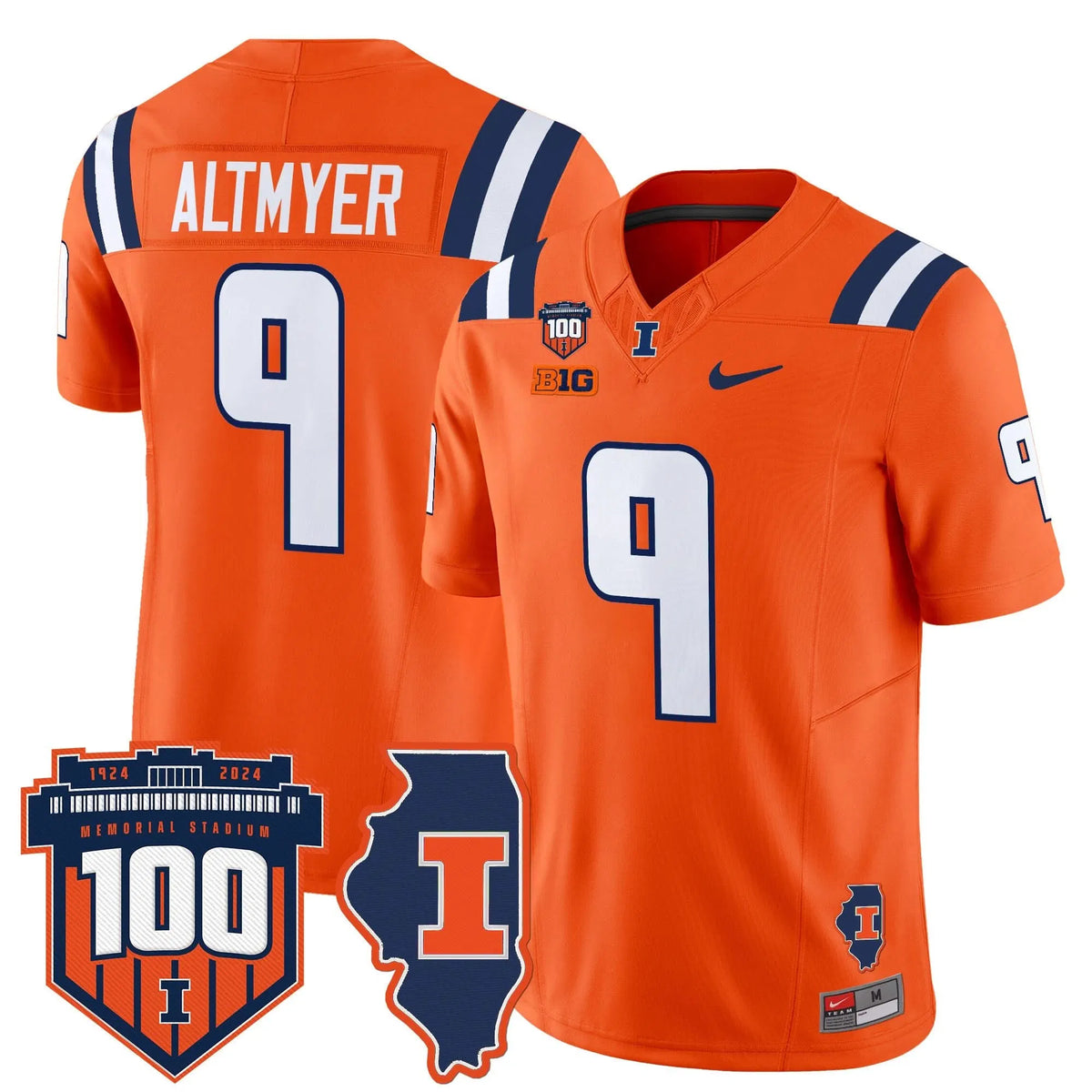 Personalized ILL 100th Memorial Stadium Patch Vapor Limited Jersey - Orange / Luke Altmyer Stitched