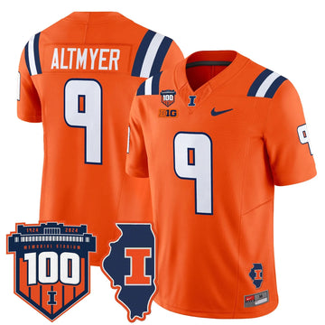 Personalized ILL 100th Memorial Stadium Patch Vapor Limited Jersey - Orange / Luke Altmyer Stitched
