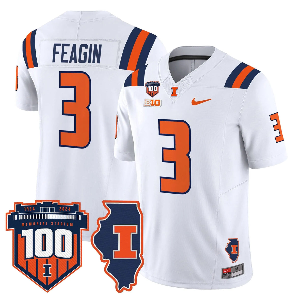 Personalized ILL 100th Memorial Stadium Patch Vapor Limited Jersey - White / Kaden Feagin Stitched