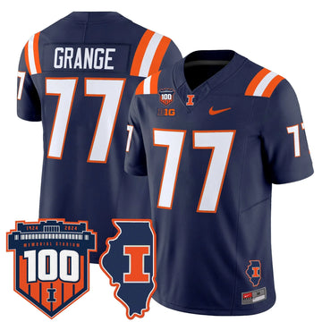 Personalized ILL 100th Memorial Stadium Patch Vapor Limited Jersey - Navy / Red Grange Stitched