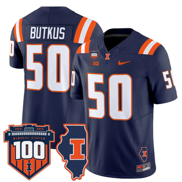 Personalized ILL 100th Memorial Stadium Patch Vapor Limited Jersey - Navy / Dick Butkus Stitched