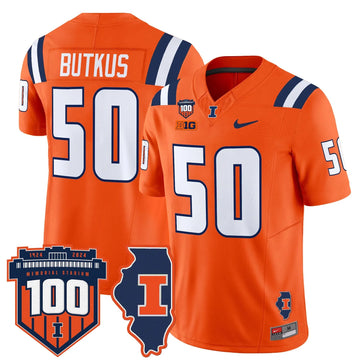 Personalized ILL 100th Memorial Stadium Patch Vapor Limited Jersey - Orange / Dick Butkus Stitched