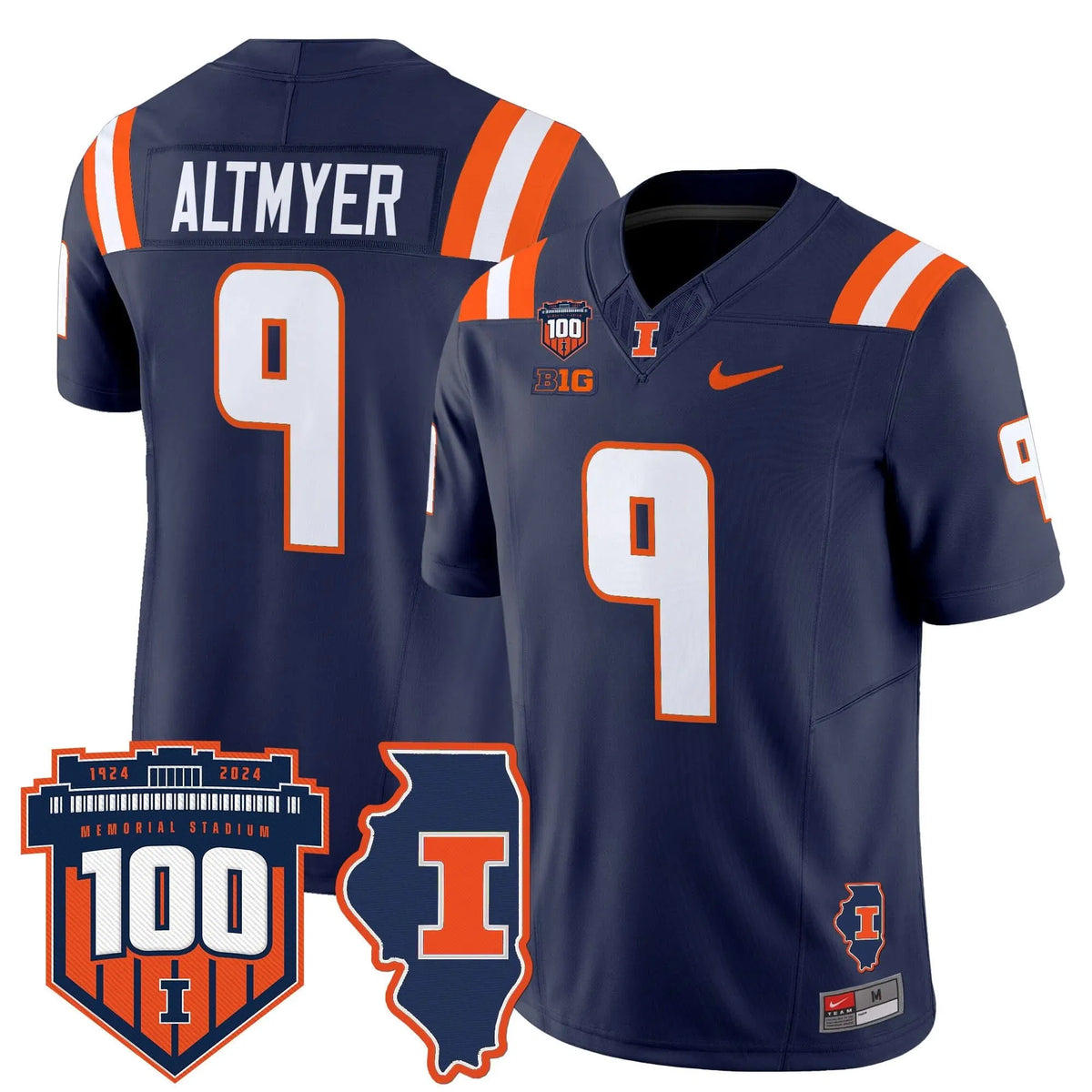 Personalized ILL 100th Memorial Stadium Patch Vapor Limited Jersey - Navy / Luke Altmyer Stitched