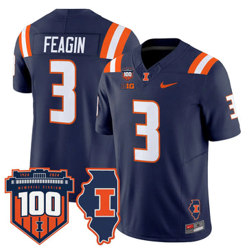 Personalized ILL 100th Memorial Stadium Patch Vapor Limited Jersey - Navy / Kaden Feagin Stitched