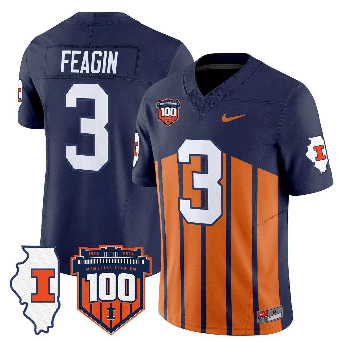 Personalized ILL 100th Memorial Stadium Patch Vapor Limited Jersey - Throwback / Kaden Feagin Stitched