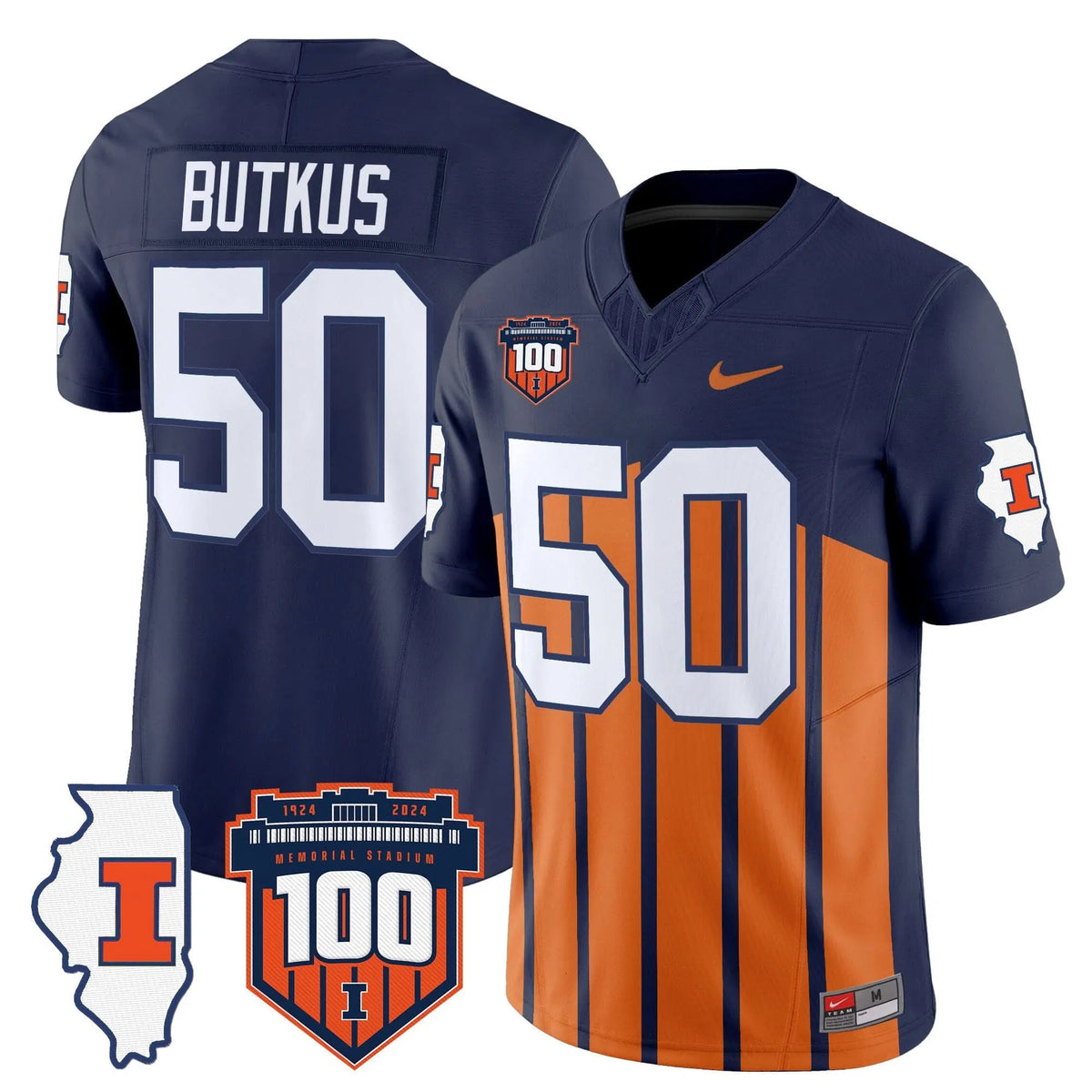 Personalized ILL 100th Memorial Stadium Patch Vapor Limited Jersey - Throwback / Dick Butkus Stitched