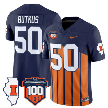 Personalized ILL 100th Memorial Stadium Patch Vapor Limited Jersey - Throwback / Dick Butkus Stitched