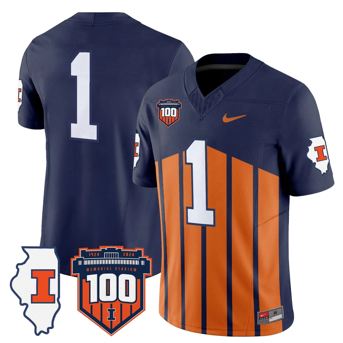 Personalized ILL 100th Memorial Stadium Patch Vapor Limited Jersey - Throwback / #1 Team Stitched