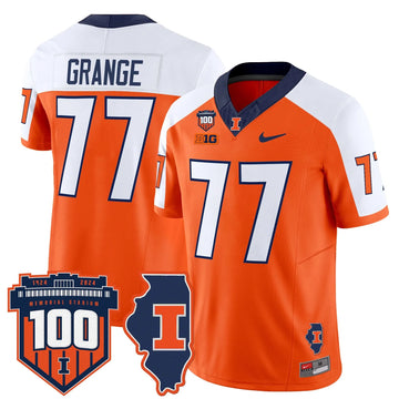 Personalized ILL 100th Memorial Stadium Patch Vapor Limited Jersey - Orange Alternate / Red Grange Stitched
