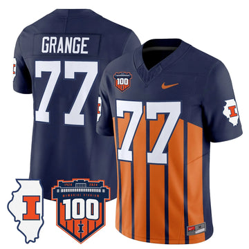 Personalized ILL 100th Memorial Stadium Patch Vapor Limited Jersey - Throwback / Red Grange Stitched