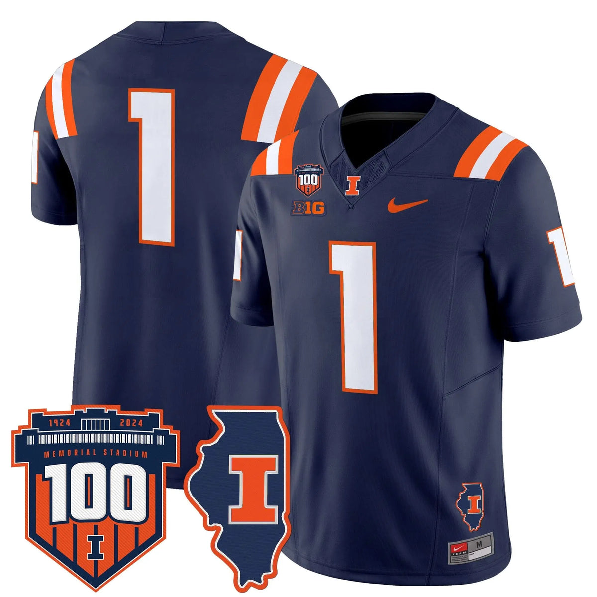 Personalized ILL 100th Memorial Stadium Patch Vapor Limited Jersey - Navy / #1 Team Stitched