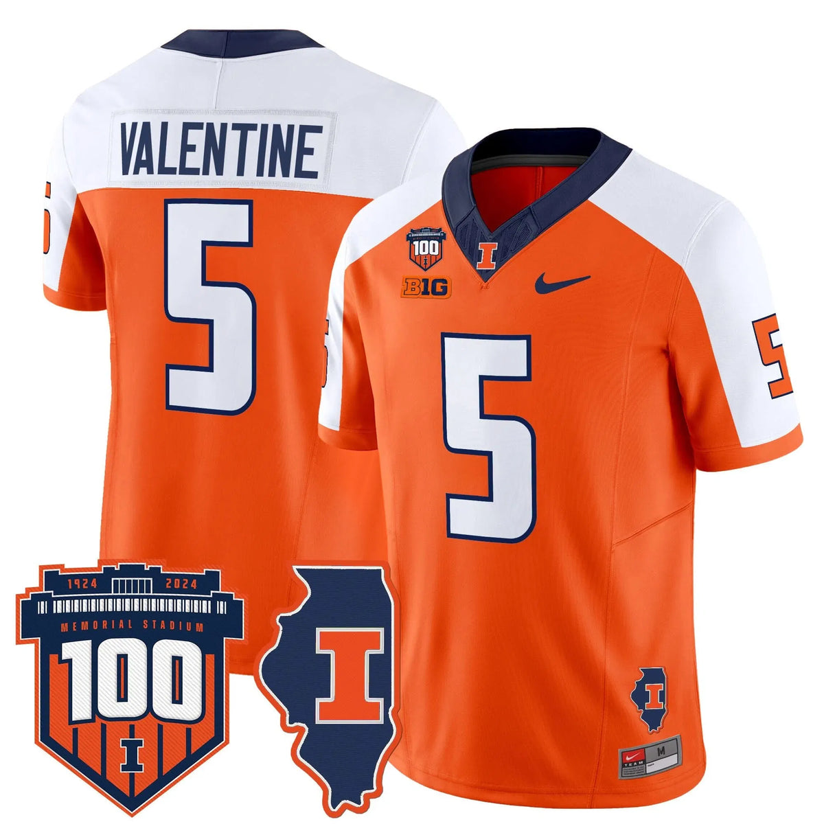 Personalized ILL 100th Memorial Stadium Patch Vapor Limited Jersey - Orange Alternate / Ca'Lil Valentine Stitched