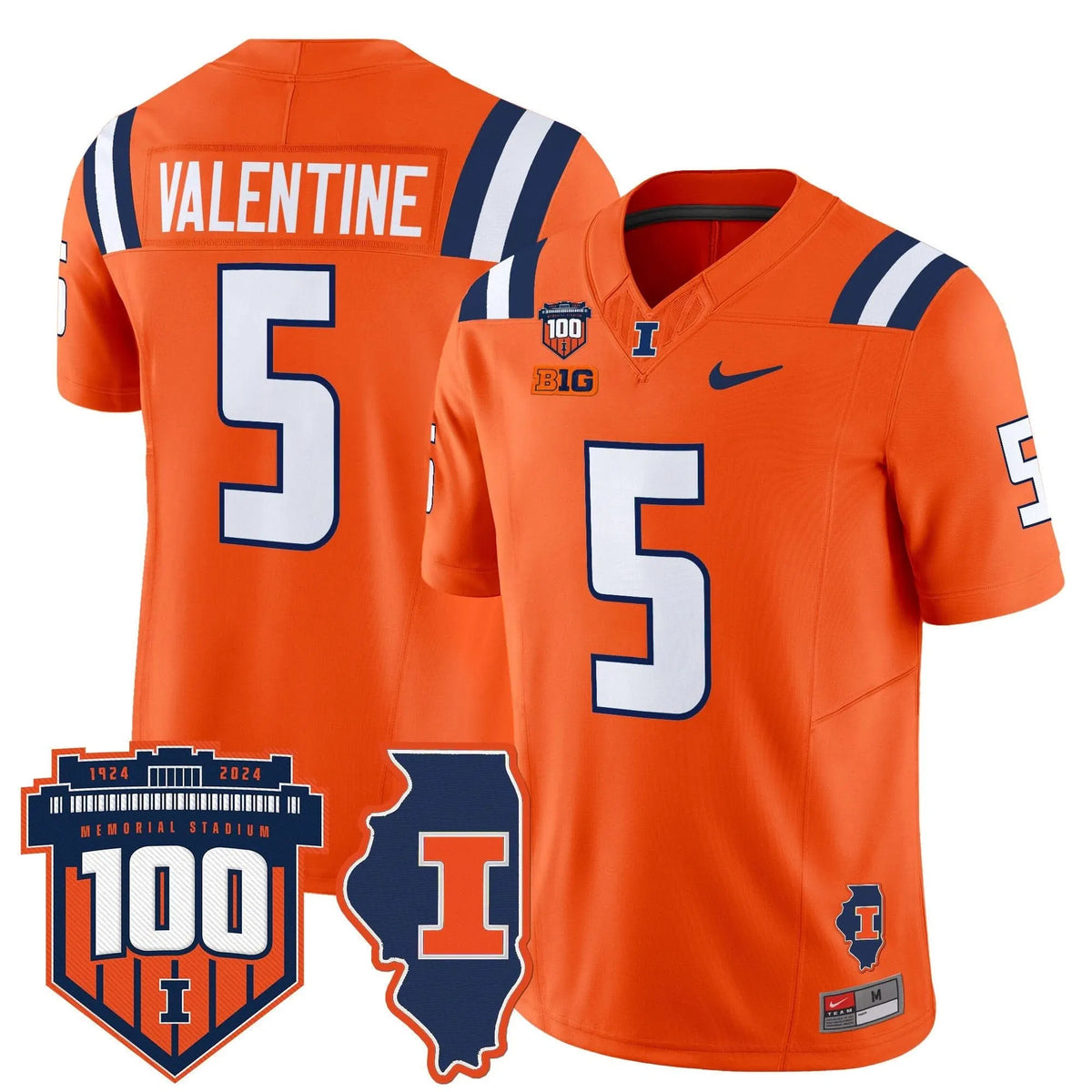 Personalized ILL 100th Memorial Stadium Patch Vapor Limited Jersey - Orange / Ca'Lil Valentine Stitched